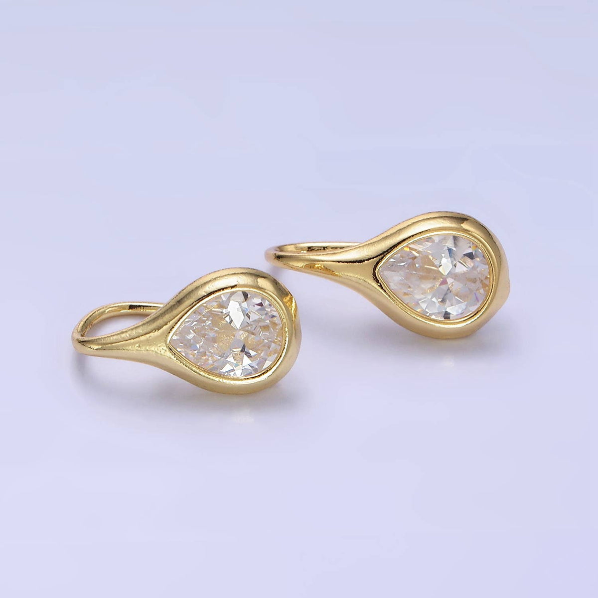 14K Gold Filled Clear, Green CZ Teardrop French Hook Earring