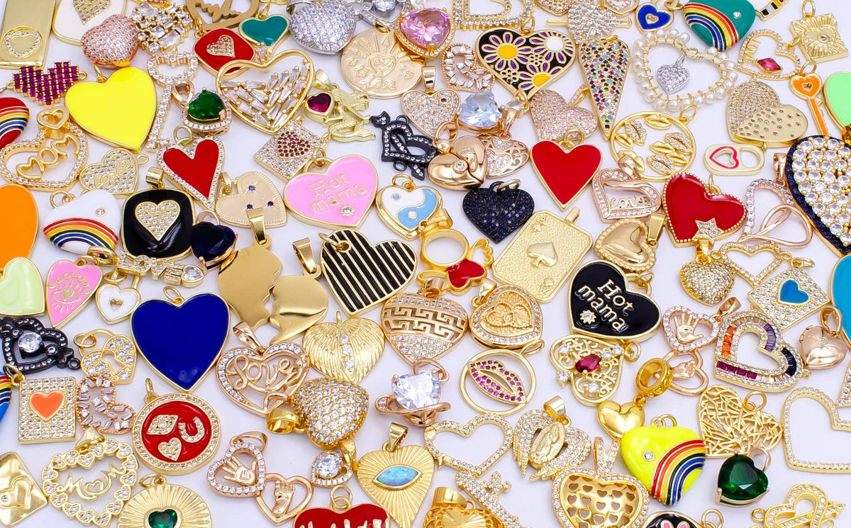 Bulk Gold Heart Charm Zirconia Bracelet Charm Bar Supply