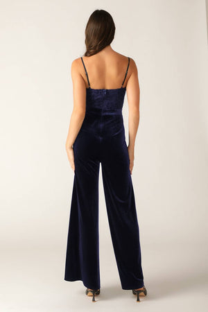 A woven lace and velvet jumpsuit