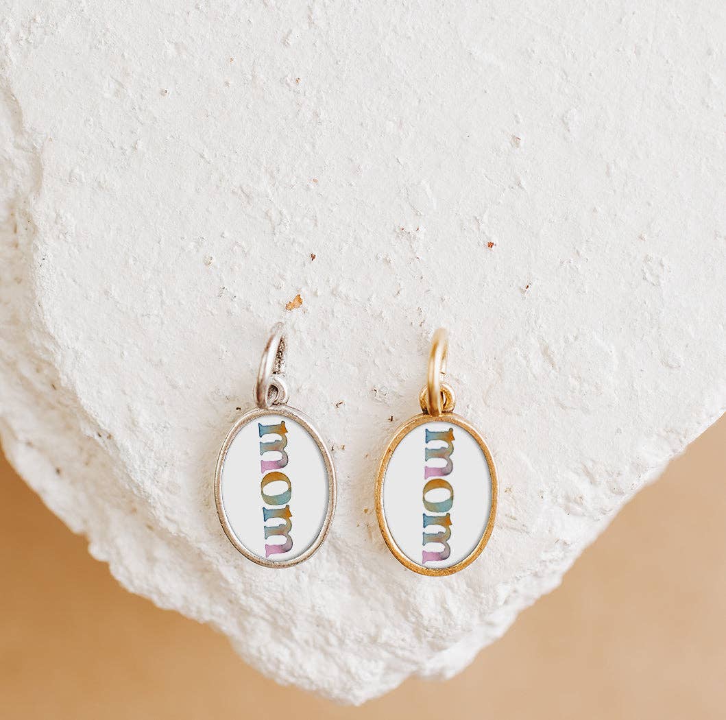 Watercolor Mom Charm Pendant Necklace Gold or Silver