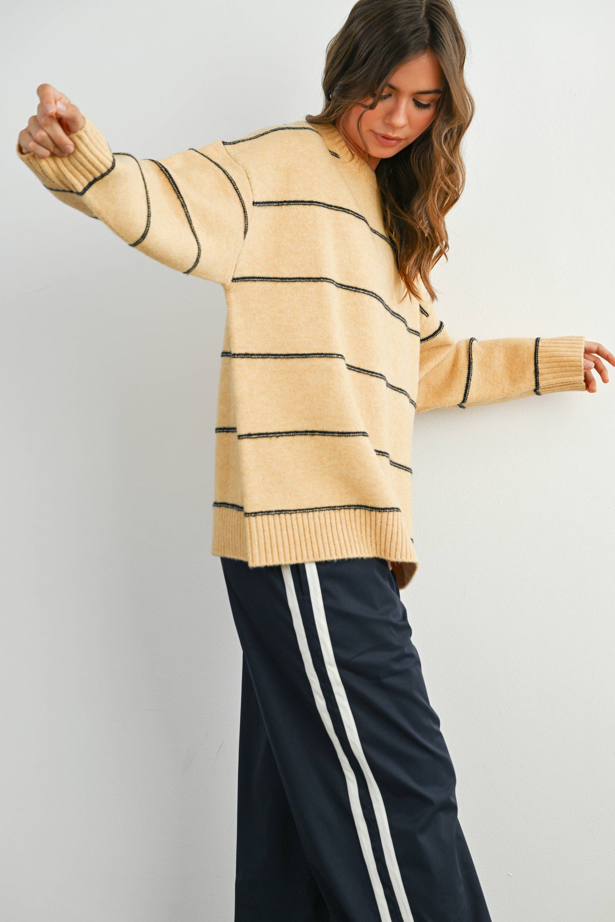 Striped Pattern Drop Shoulder Sweater