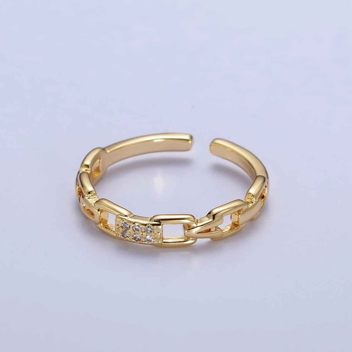 Dainty Minimalist Micro Pave Gold Chain Adjustable Ring