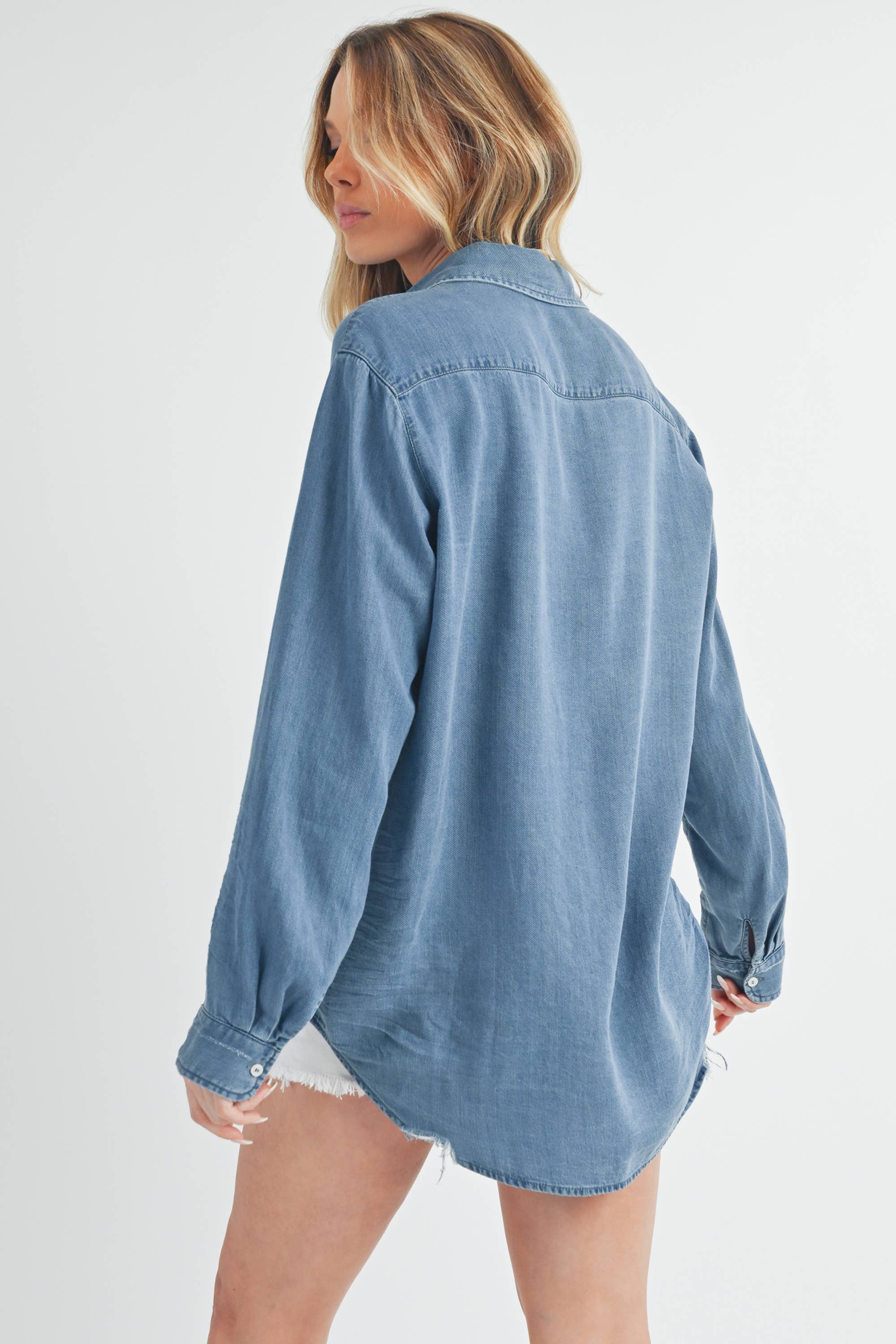 long sleeve button up denim shirt