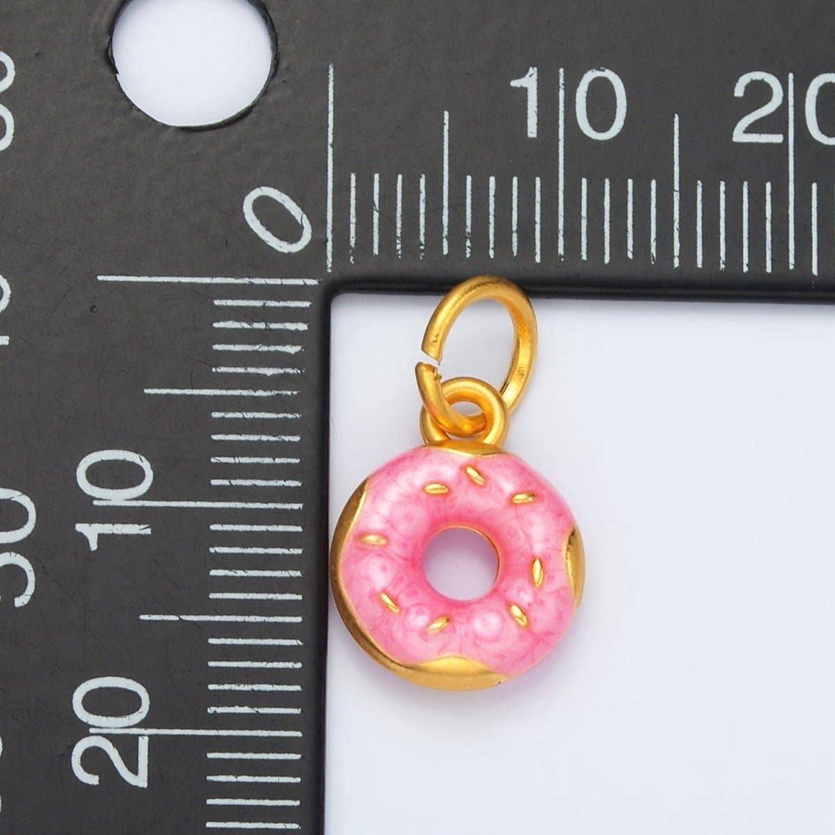 24K Gold Filled Pink Glazed Sprinkle Donut Dessert Enamel Charm | M152
