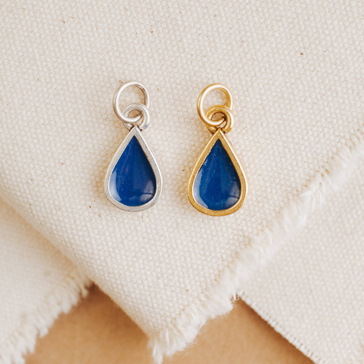 Navy Teardrop Charm Pendant Gold or Silver