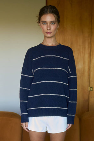 STRIPE CREW NECK OVERSIZED PULLOVER SWEATER