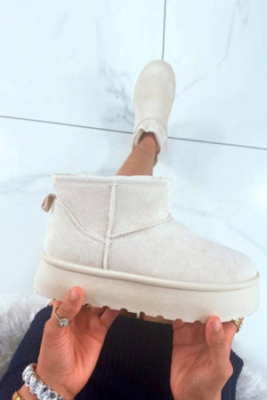 Cream Ultra Mini Platform Women Faux Fur Slip-On Ankle Boots