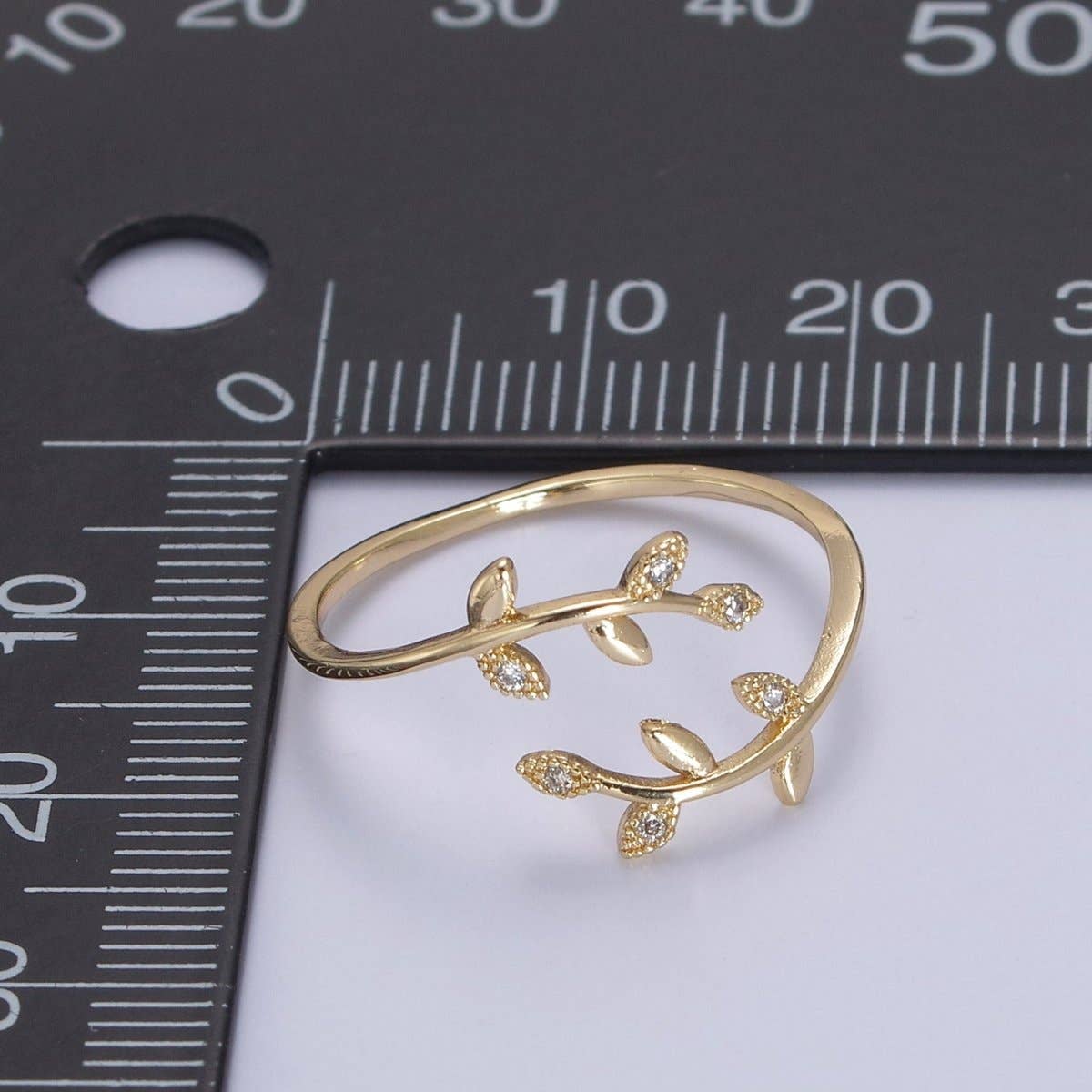 Micro Pave Olive Vine Leaf Adjustable Ring, Crystal Cubic Zirconia CZ Mother Nature Stacking Ring, Minimalist 16K Gold Filled Ring, Gift For Her Plant Mom U-436