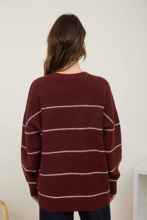 STRIPE CREW NECK OVERSIZED PULLOVER SWEATER