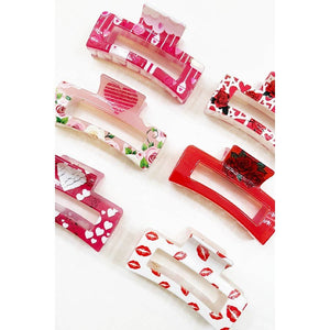 6 kinds Heart Theme Printed Hair Claw Clip