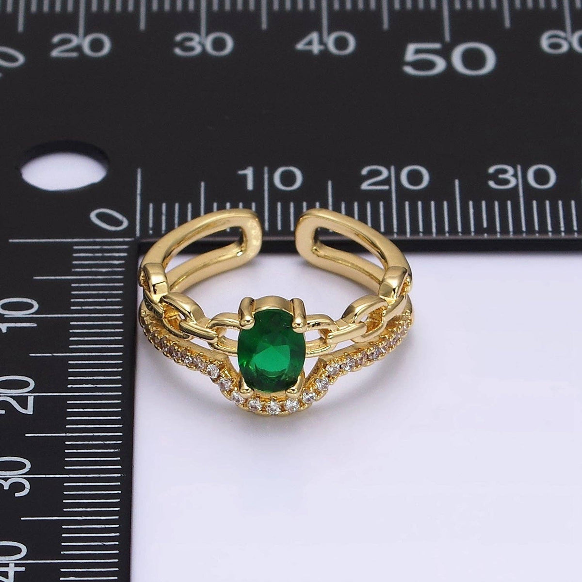 Gold Filled Green CZ Oval Cable Link CZ Double Band Ring