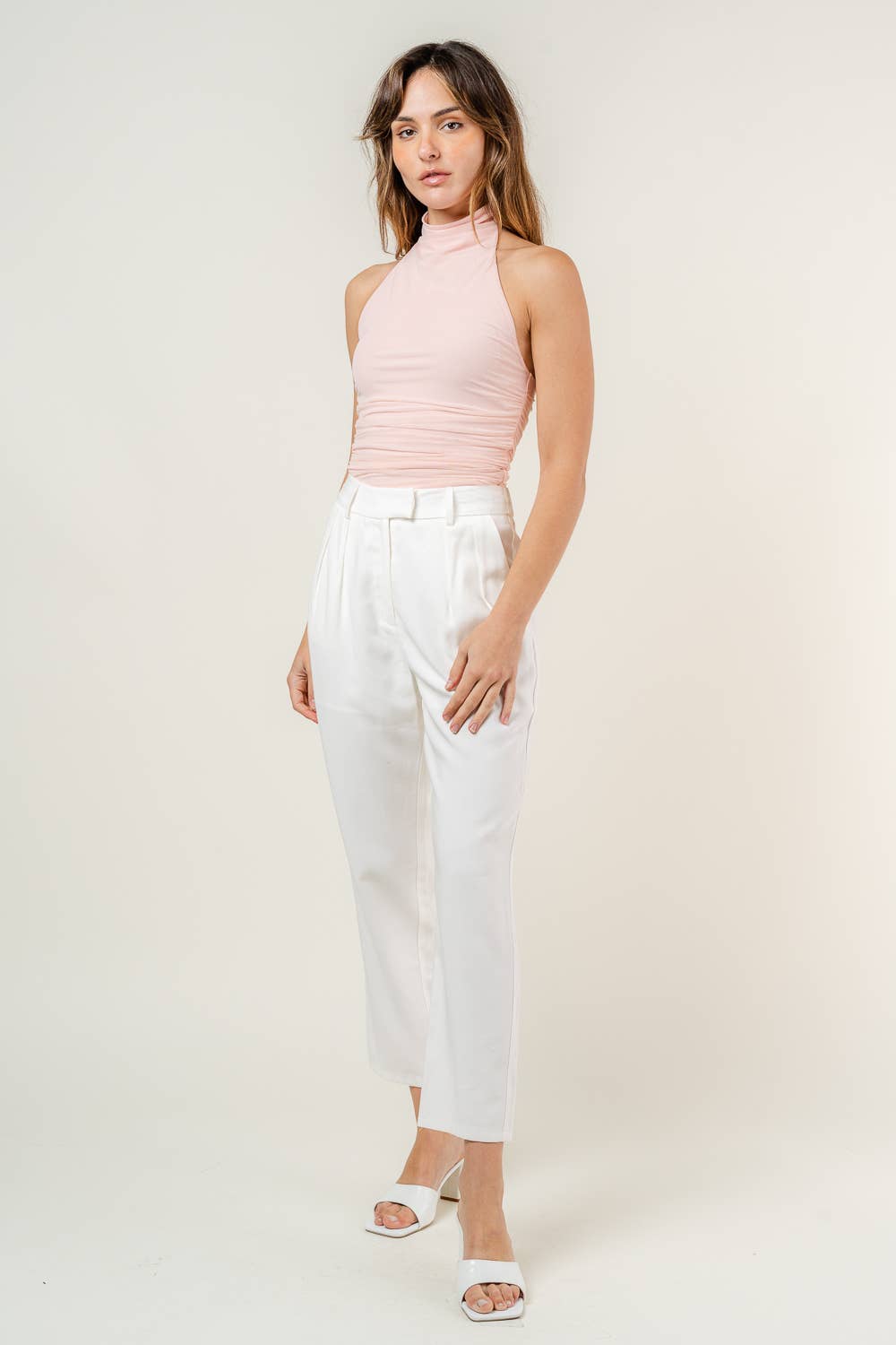 Mock Neck Sleeveless Slinky Top