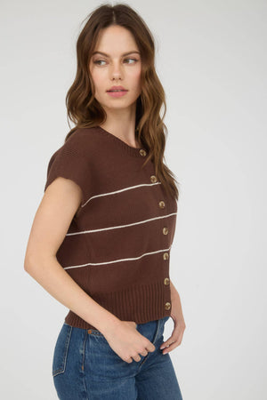 STRIPE BUTTON DOWN SHORT SLEEVE KNIT CARDIGAN