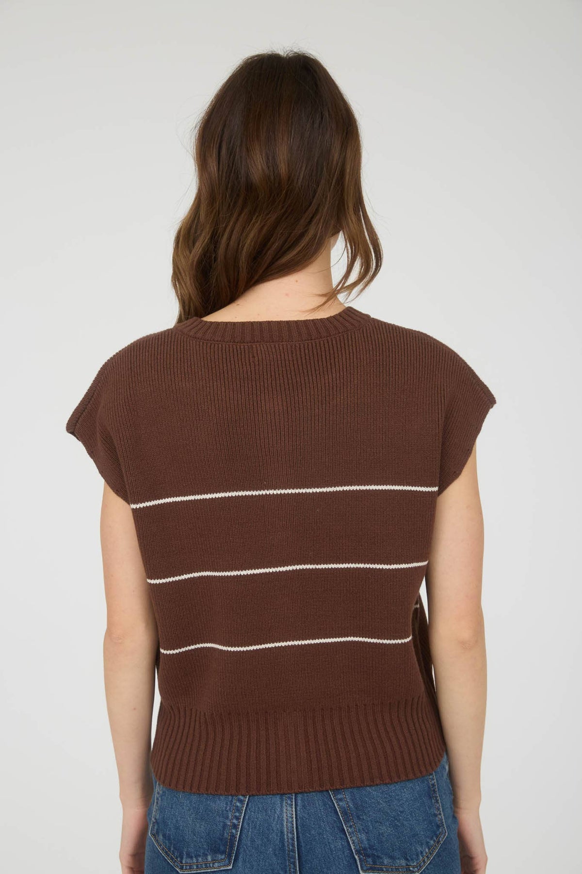 STRIPE BUTTON DOWN SHORT SLEEVE KNIT CARDIGAN