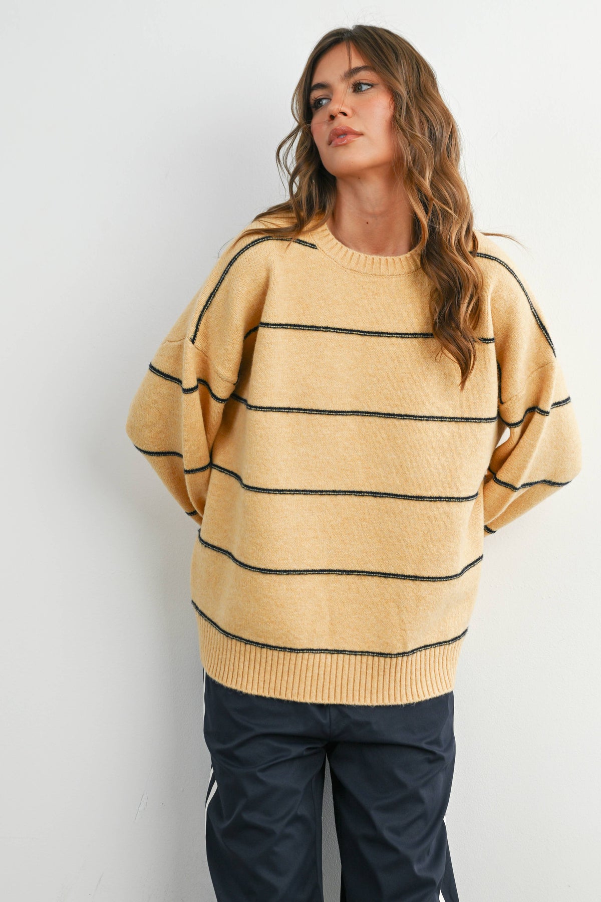 Striped Pattern Drop Shoulder Sweater