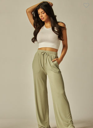 Sage drawstring wide leg pant