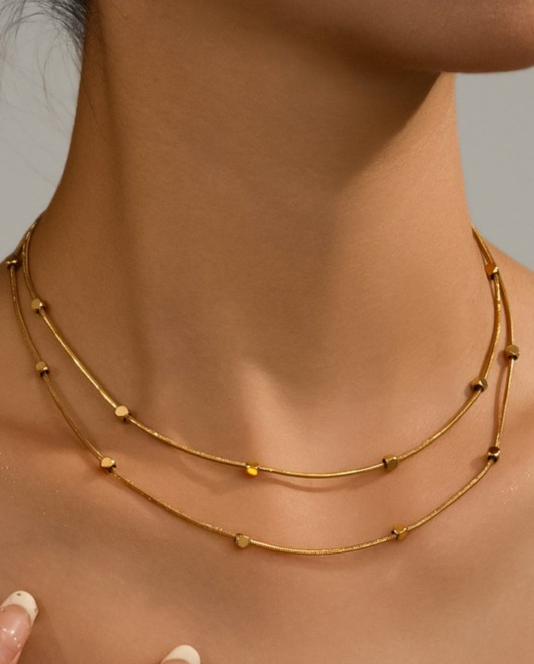 18K non-tarnish stainless steel layered chain necklace