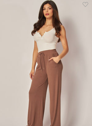 Brown drawstring wide leg pant 