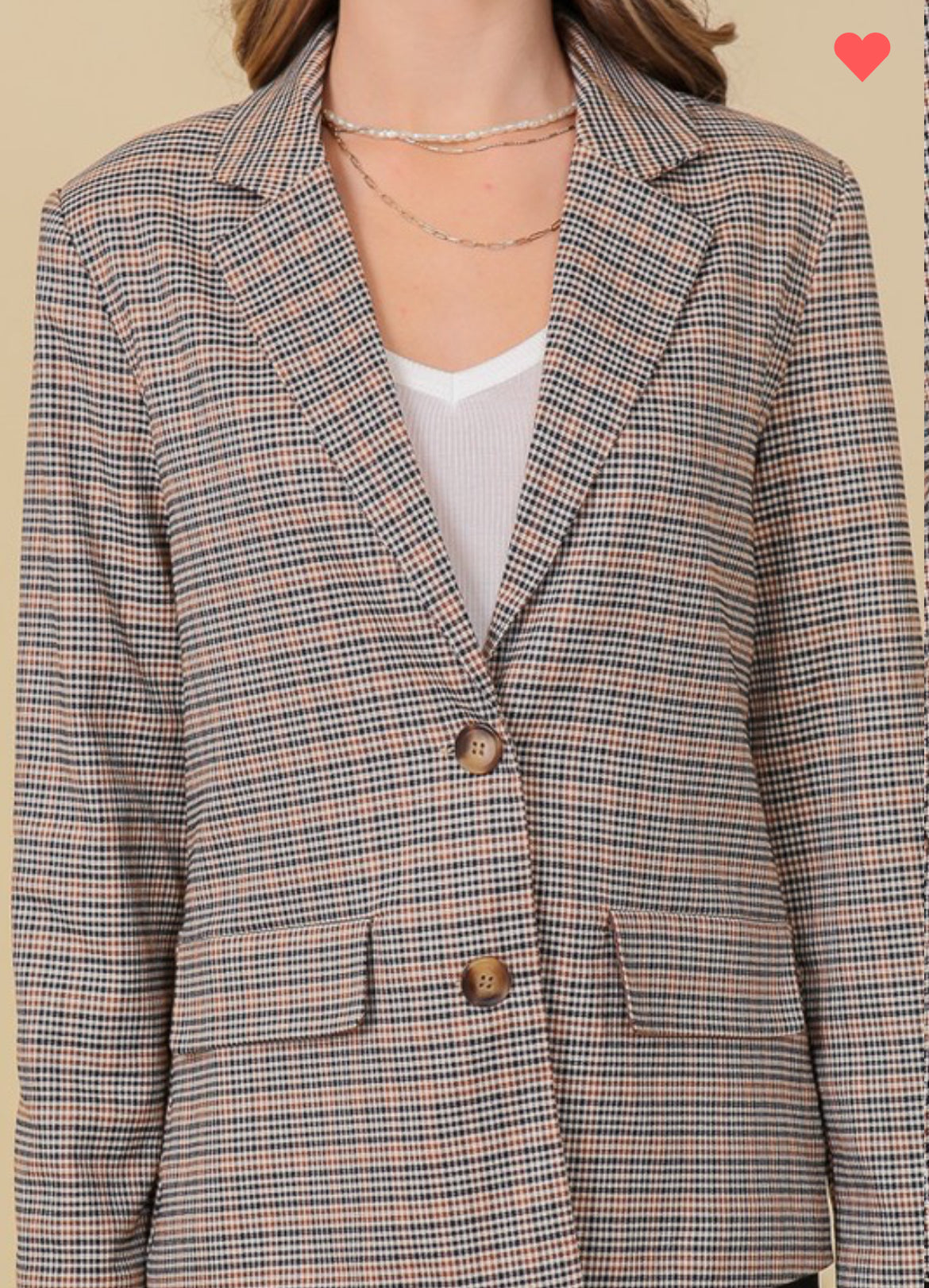 Glen Check Single Breasted Plaid Blazer