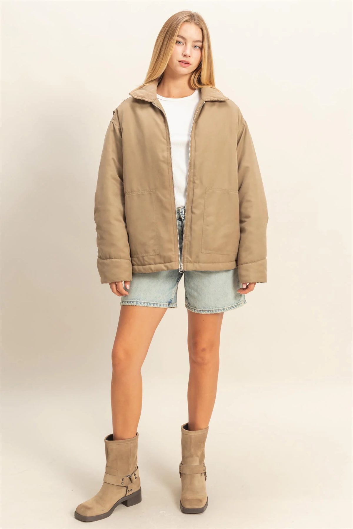 Zip front puffer barn jacket