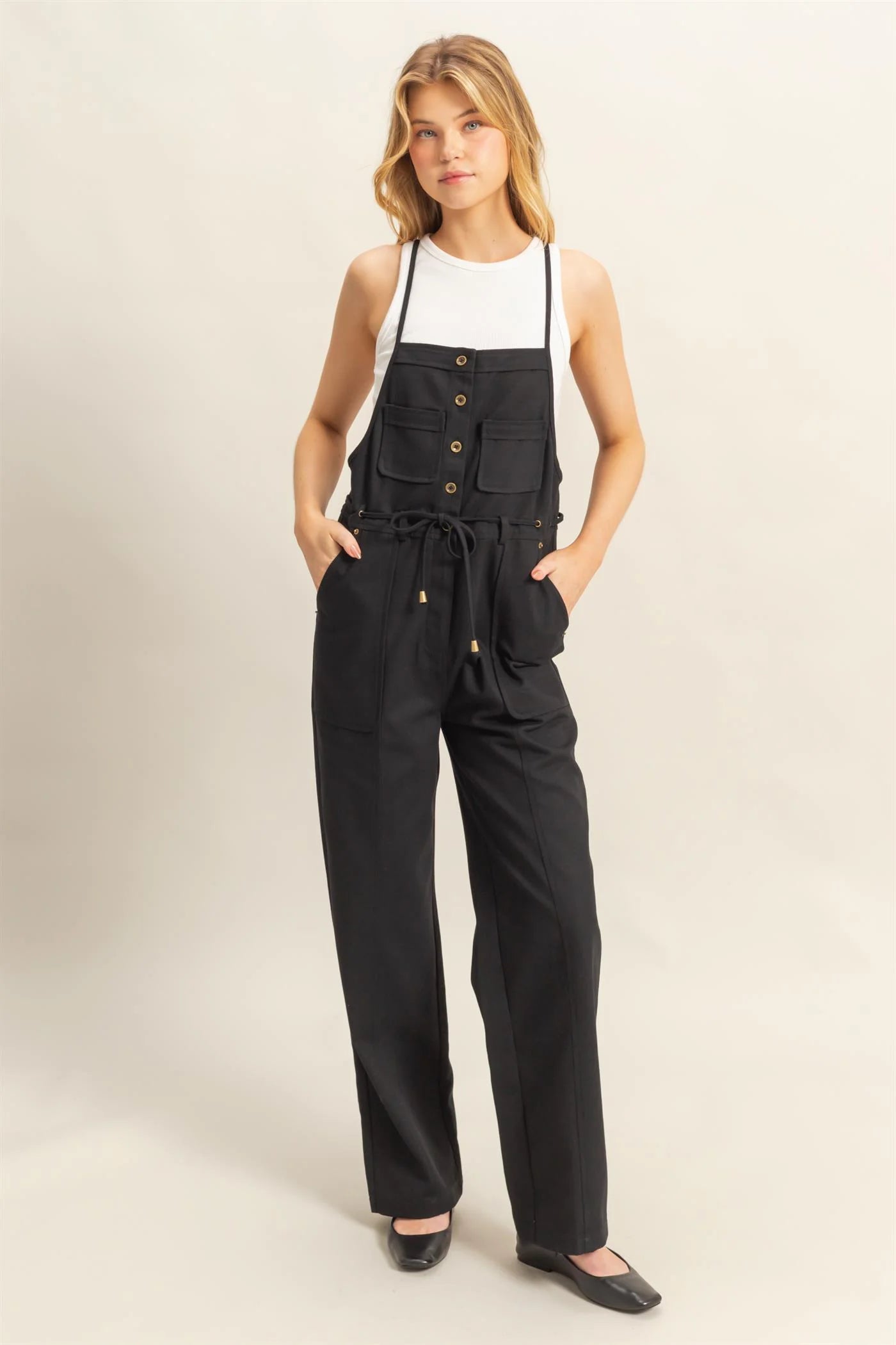 Front Button Washed Twill Overall