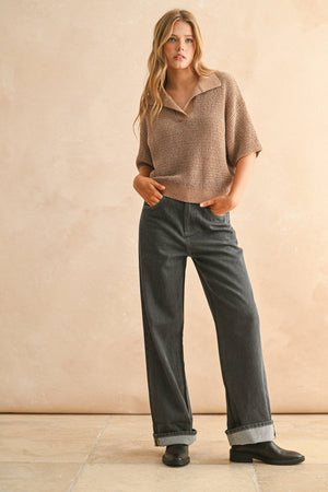 T4519   MULTI COLOR COLLARED KNITTED TOP