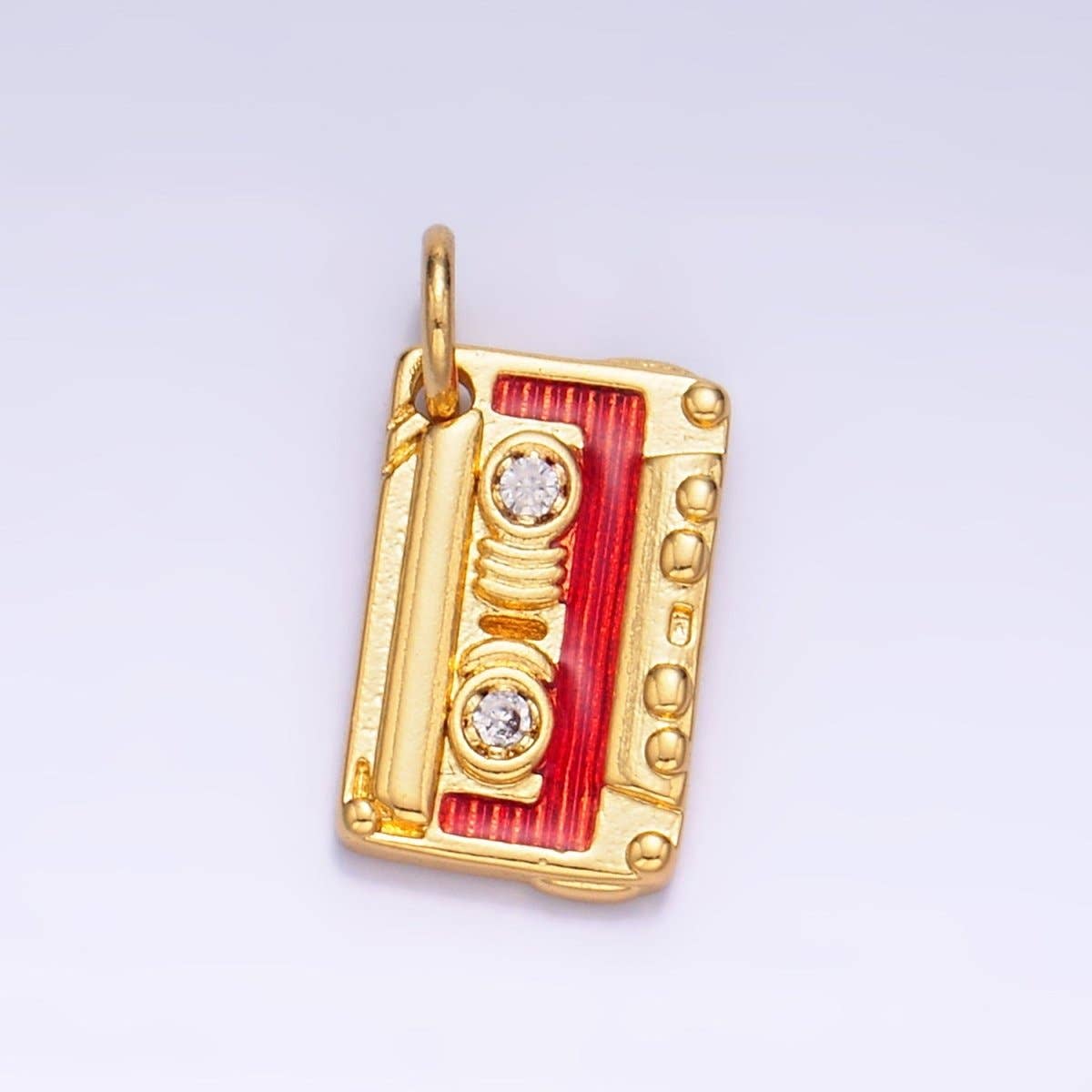 24K Gold Filled CZ Enamel Music Cassette Tape Charm | W406
