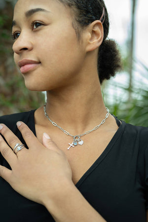 Stainless Steel Paperclip Carabiner Charm Holder Necklace