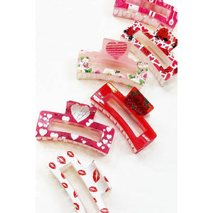 6 kinds Heart Theme Printed Hair Claw Clip