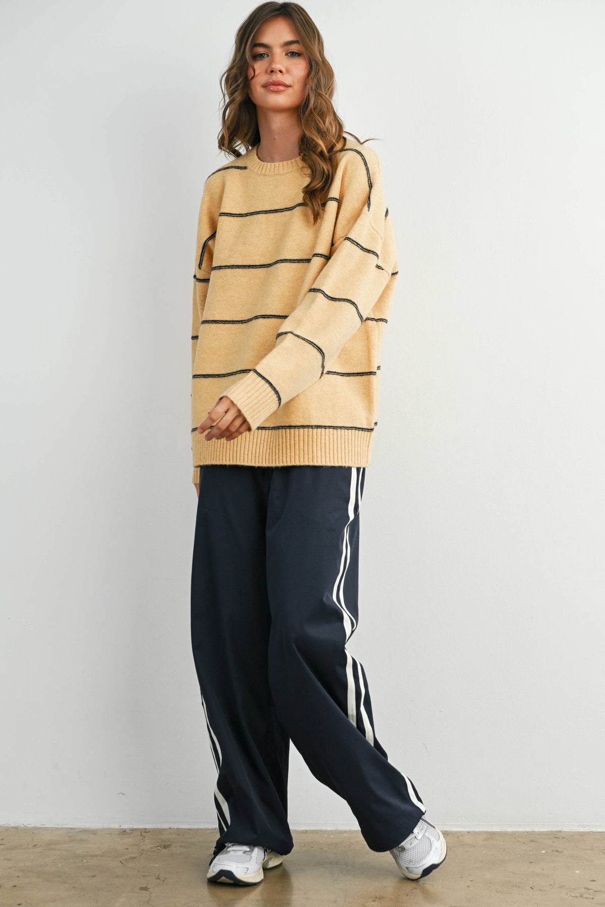 Striped Pattern Drop Shoulder Sweater