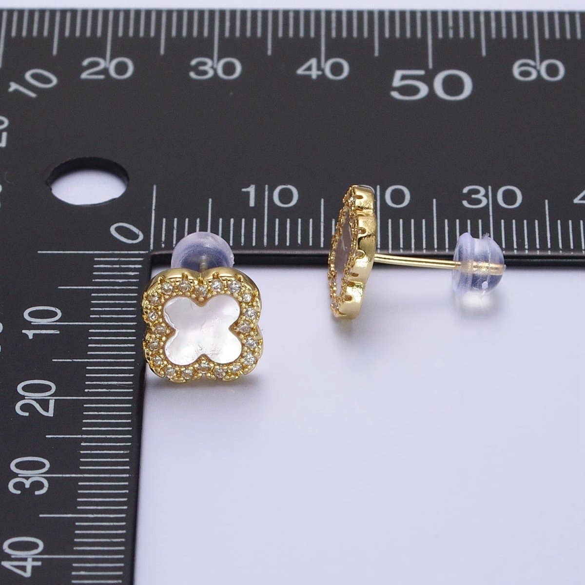 Dainty Shell Pearl Clover Stud Earring in 24K Gold Filled AB-1017