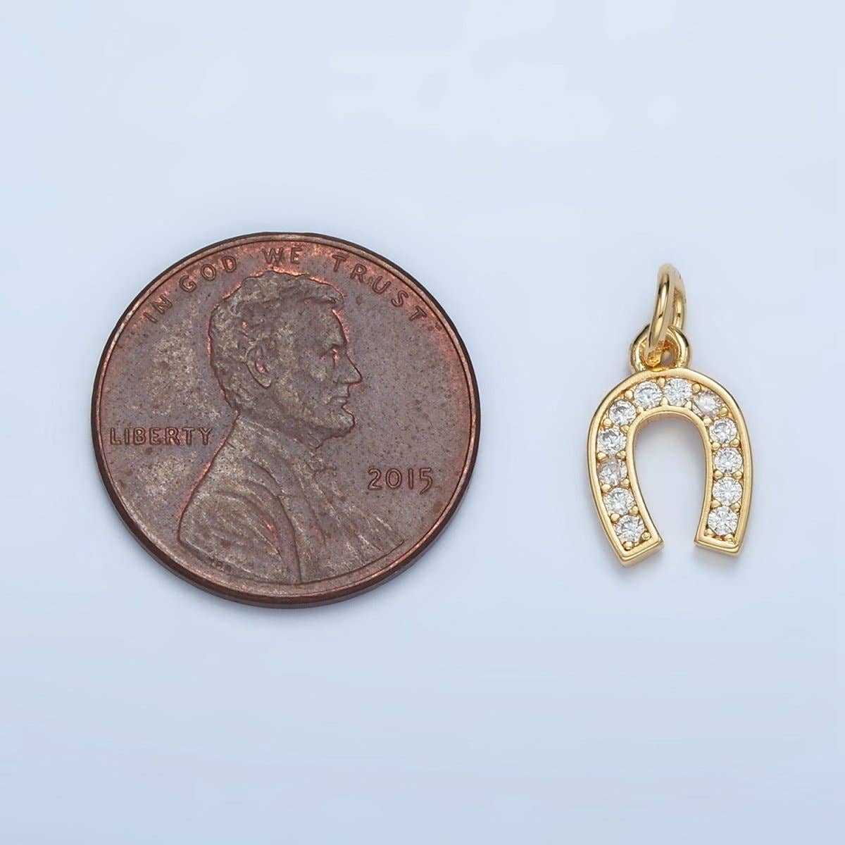 24K Gold Filled Clear CZ Micro Paved Horseshoe Charm | M019
