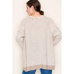 Color Waffle Textured Raw Edge Seam Open Front Cardigan