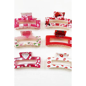 6 kinds Heart Theme Printed Hair Claw Clip