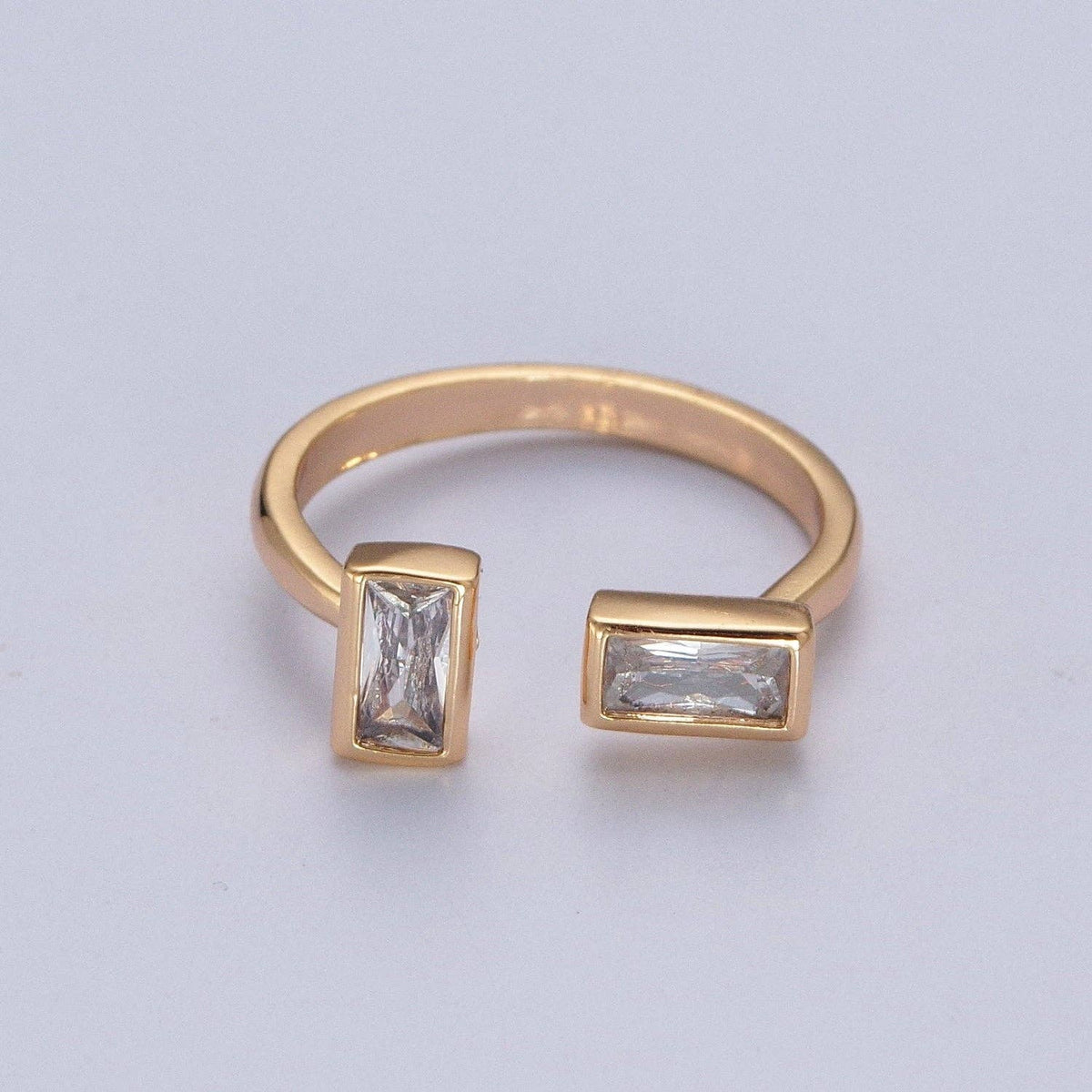 Minimalist Gold Baguette Cubic Zirconia Adjustable Ring X-60