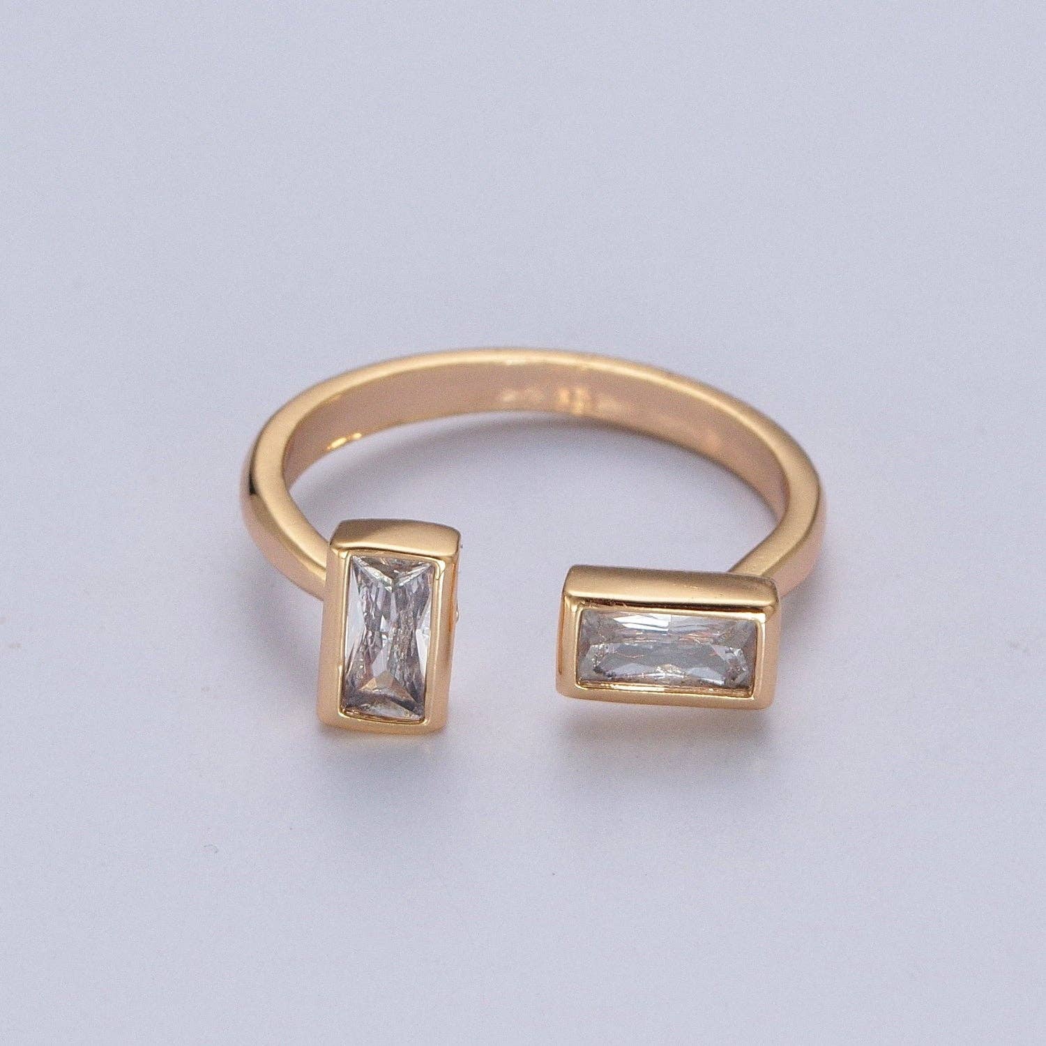Minimalist Gold Baguette Cubic Zirconia Adjustable Ring X-60