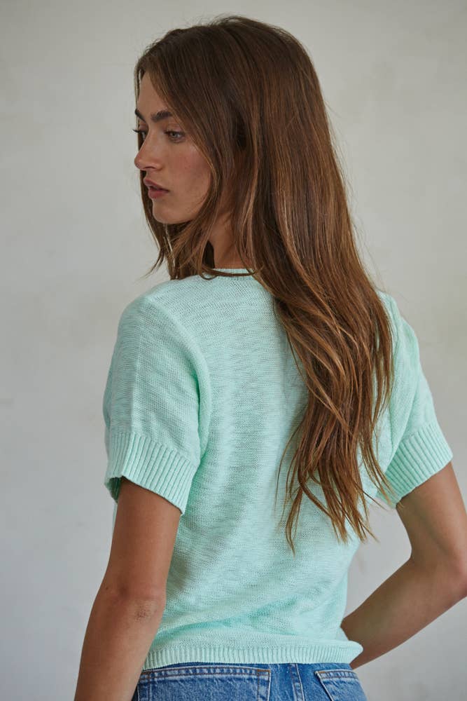 W1878 | Knit Sweater Cotton Buttondown Short Sleeve Cardigan