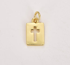 Gold Filled Cross Tag Charm Pendant, Faith Charm, CP1180