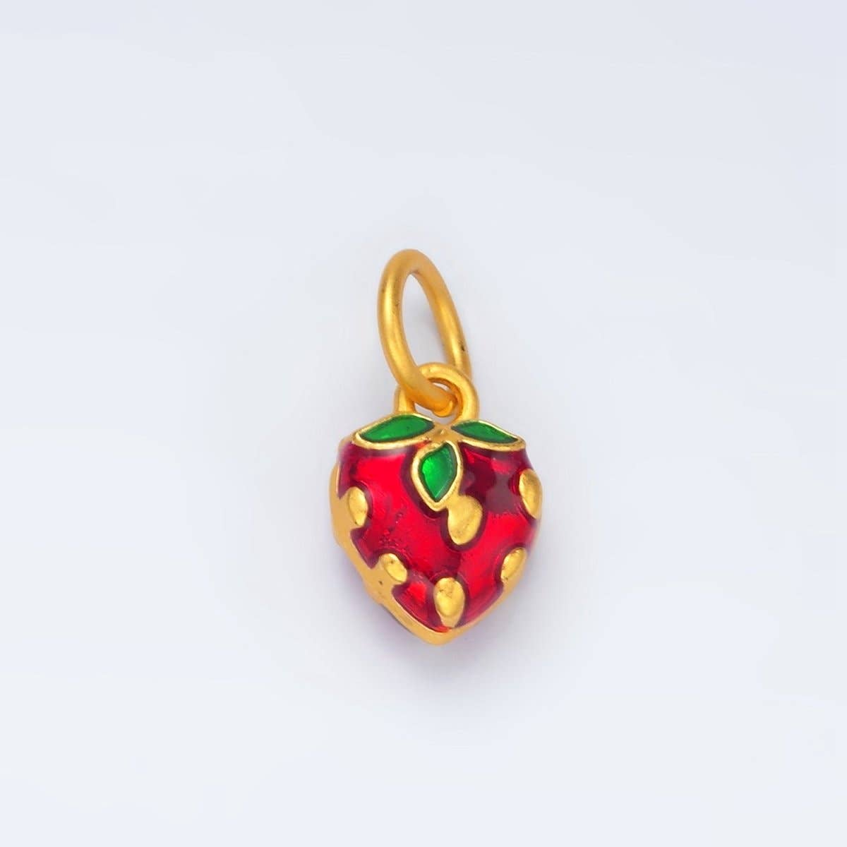 24K Gold Filled Mini Red Strawberry Fruit Enamel Charm | M223