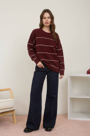 STRIPE CREW NECK OVERSIZED PULLOVER SWEATER