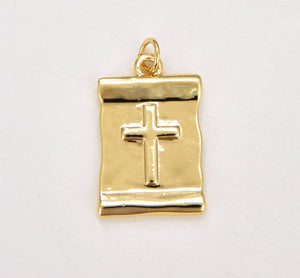 Gold Filled Cross Tag Charm Pendant, Faith Charm, CP1180