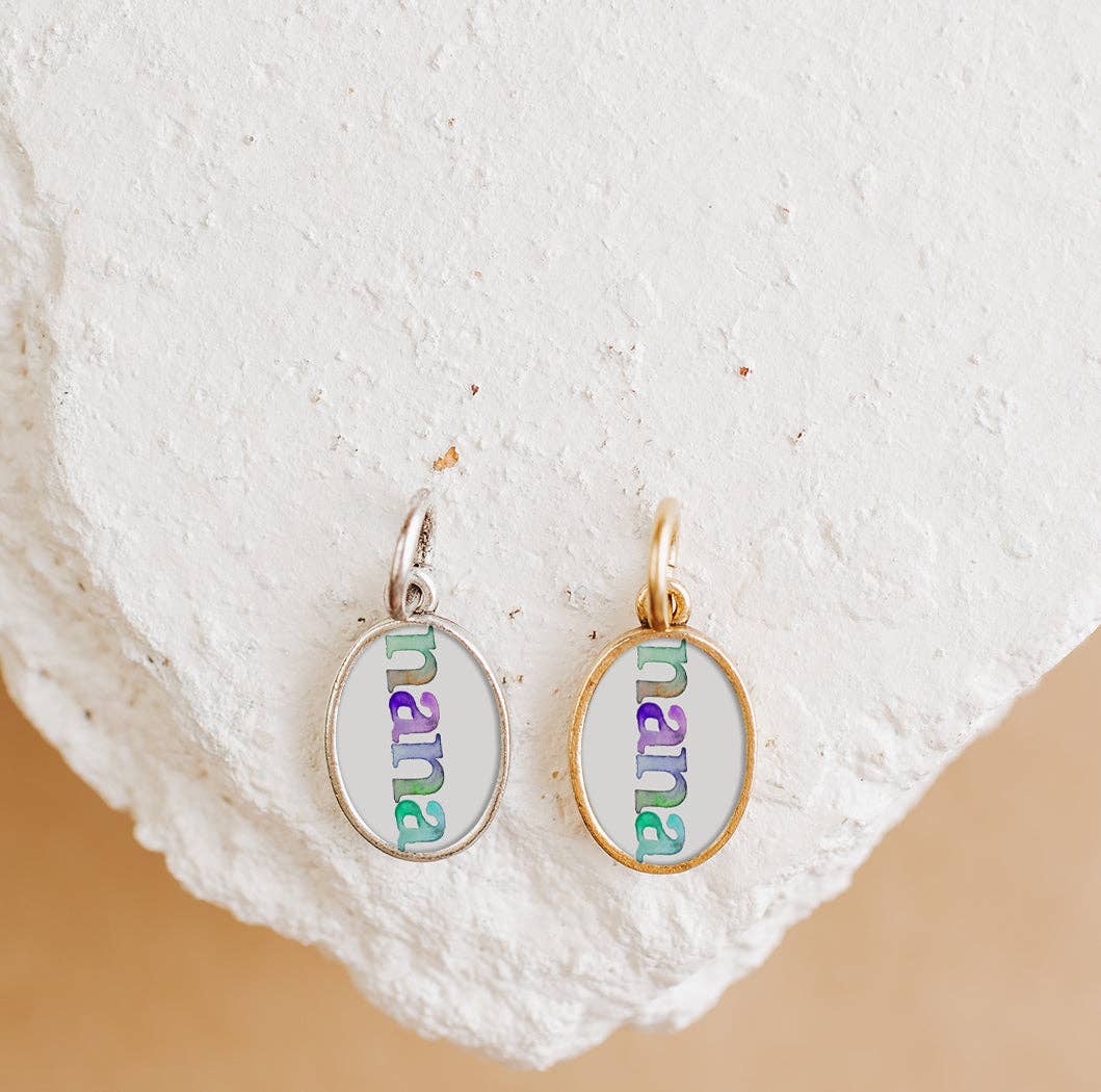 Watercolor Nana Charm Pendant Necklace Gold or Silver