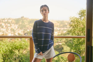 STRIPE CREW NECK OVERSIZED PULLOVER SWEATER