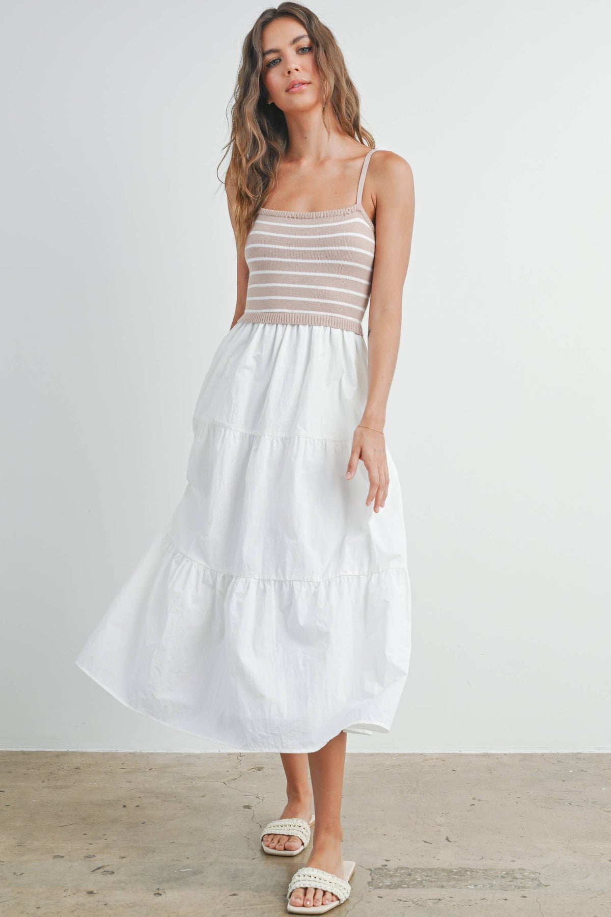 Striped Sleeveless Tiered Maxi Dress