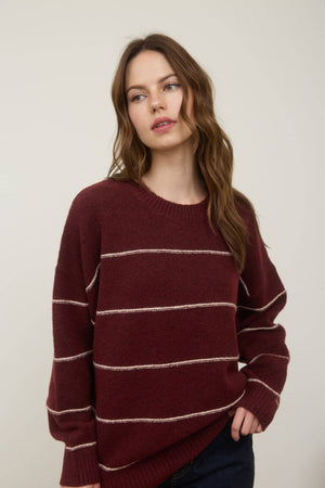 STRIPE CREW NECK OVERSIZED PULLOVER SWEATER