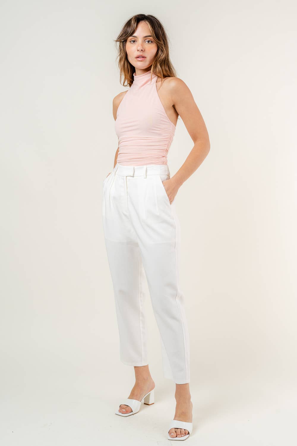 Mock Neck Sleeveless Slinky Top