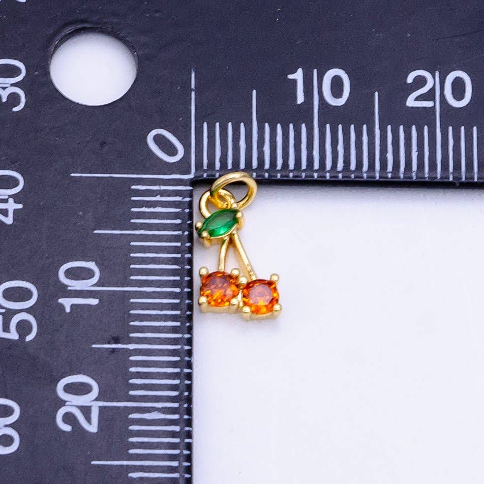 14K Gold Filled Orange CZ Cherry Fruit Mini Charm | D830