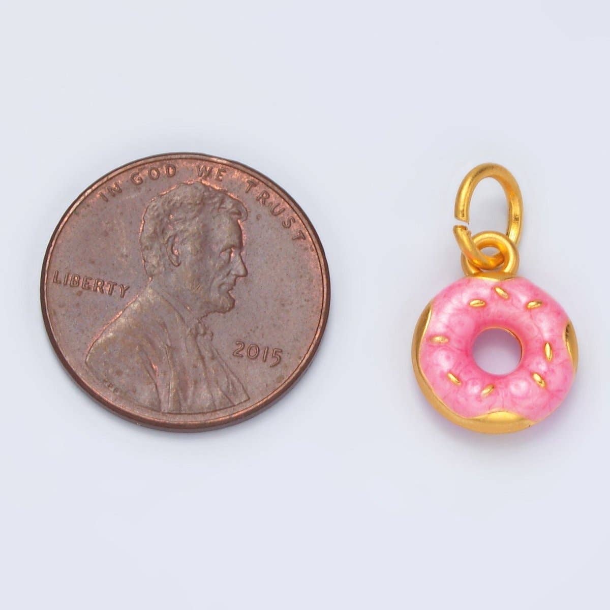 24K Gold Filled Pink Glazed Sprinkle Donut Dessert Enamel Charm | M152