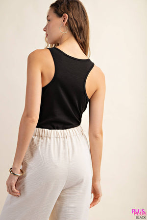 PLUS BASIC TANK BODYSUIT WITH SLUB RIBBED FABRIC